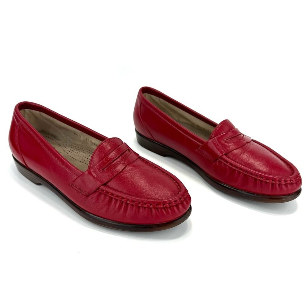 SAS Women Penny Loafer Size 8.5 Red Genuine Leather Tripad Comfort Casual Shoe